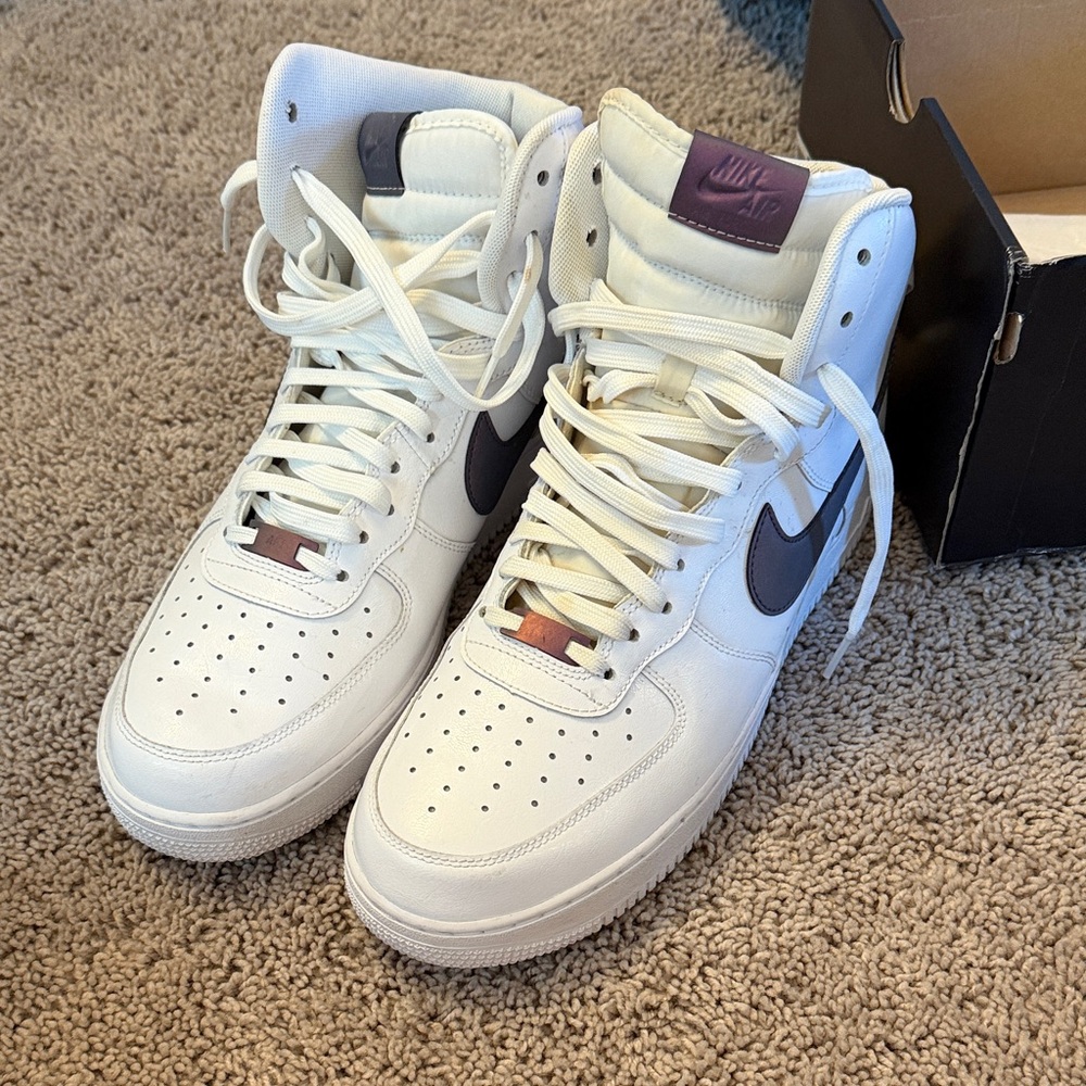 Nike White and Dark Purple Air Force 1 High